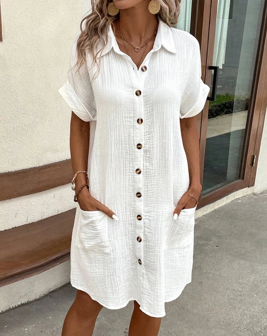 Dames Mini Jurk V-hals Katoen Linnen Casual Zomer Kleding 0
