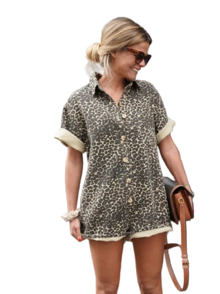 Dames Mini Romper met Luipaardprint Casual Chic 0
