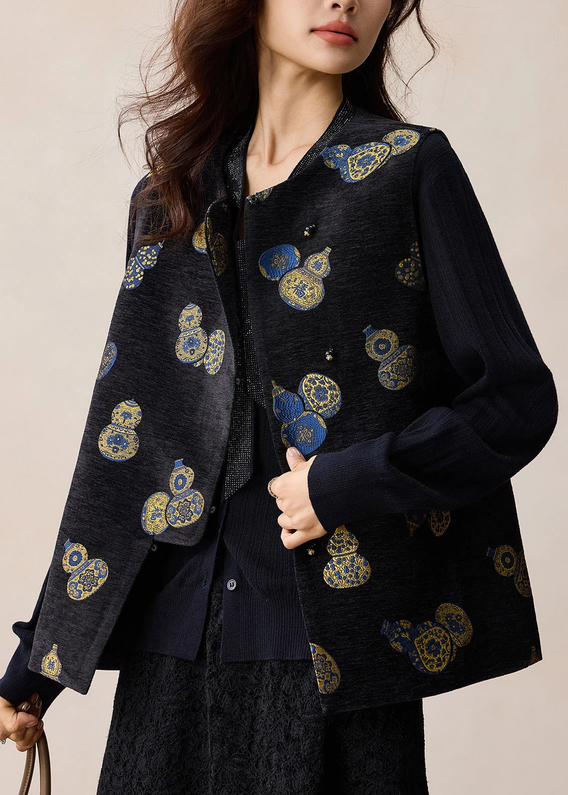 Dames Mouwloos Vest Jacquard Chinese Stijl 4
