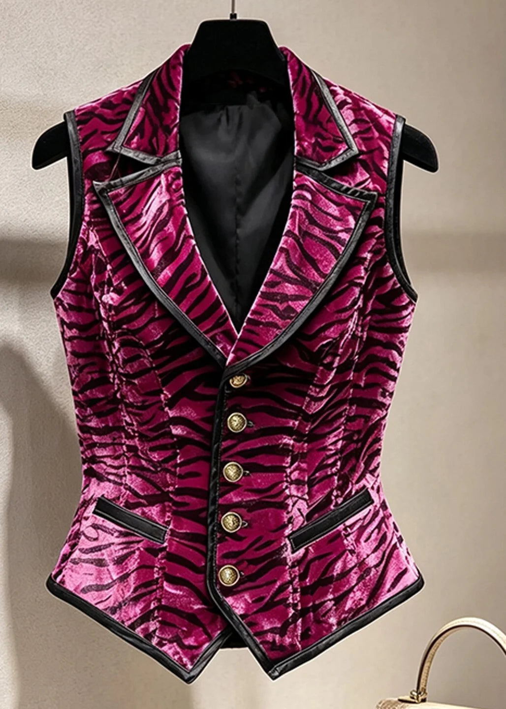 Dames Mouwloos Vest Met Knoopsluiting En Gestreepte Details 2