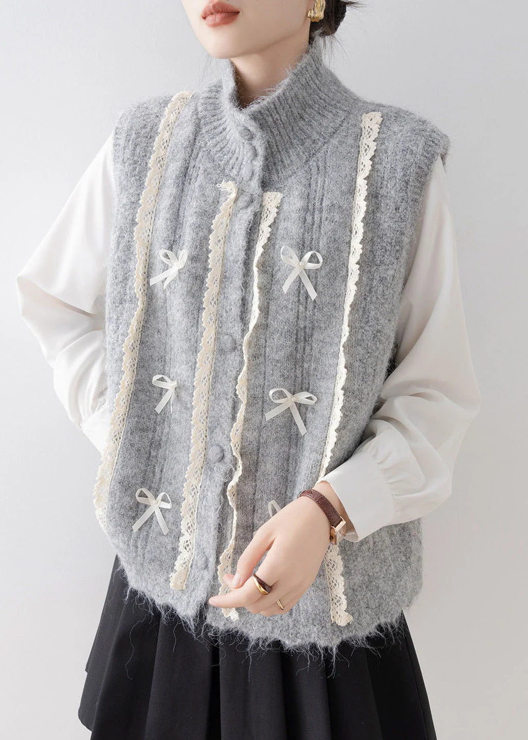 Dames Mouwloos Vest Met Opstaande Kraag En Patchwork Design 2