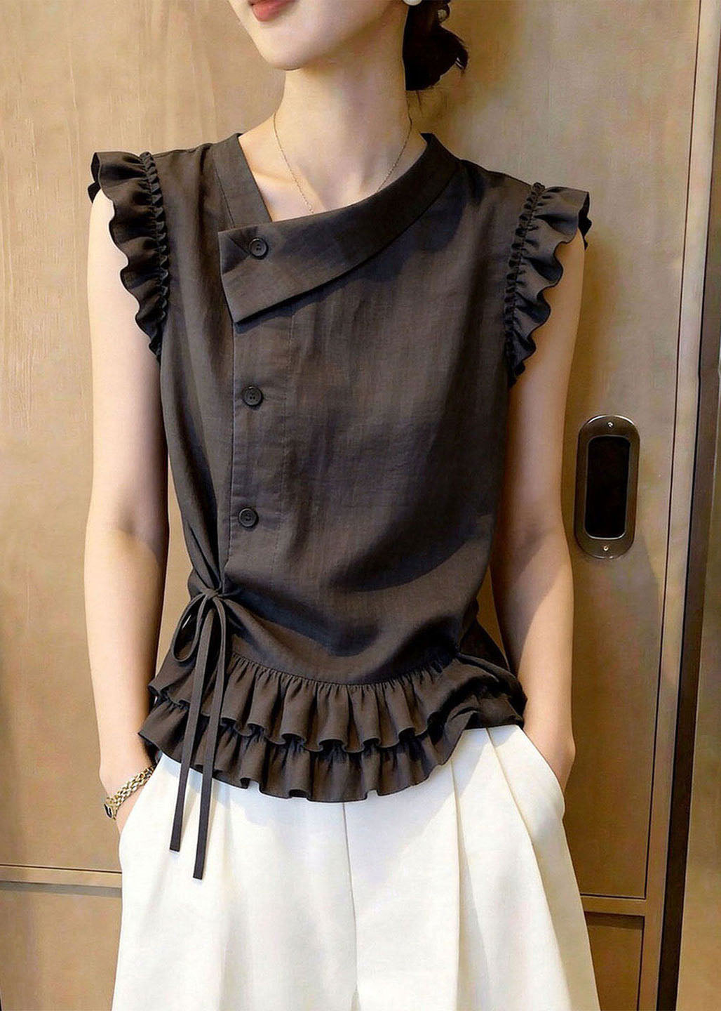 Dames Mouwloos Vest Met Ruches En Veters 2