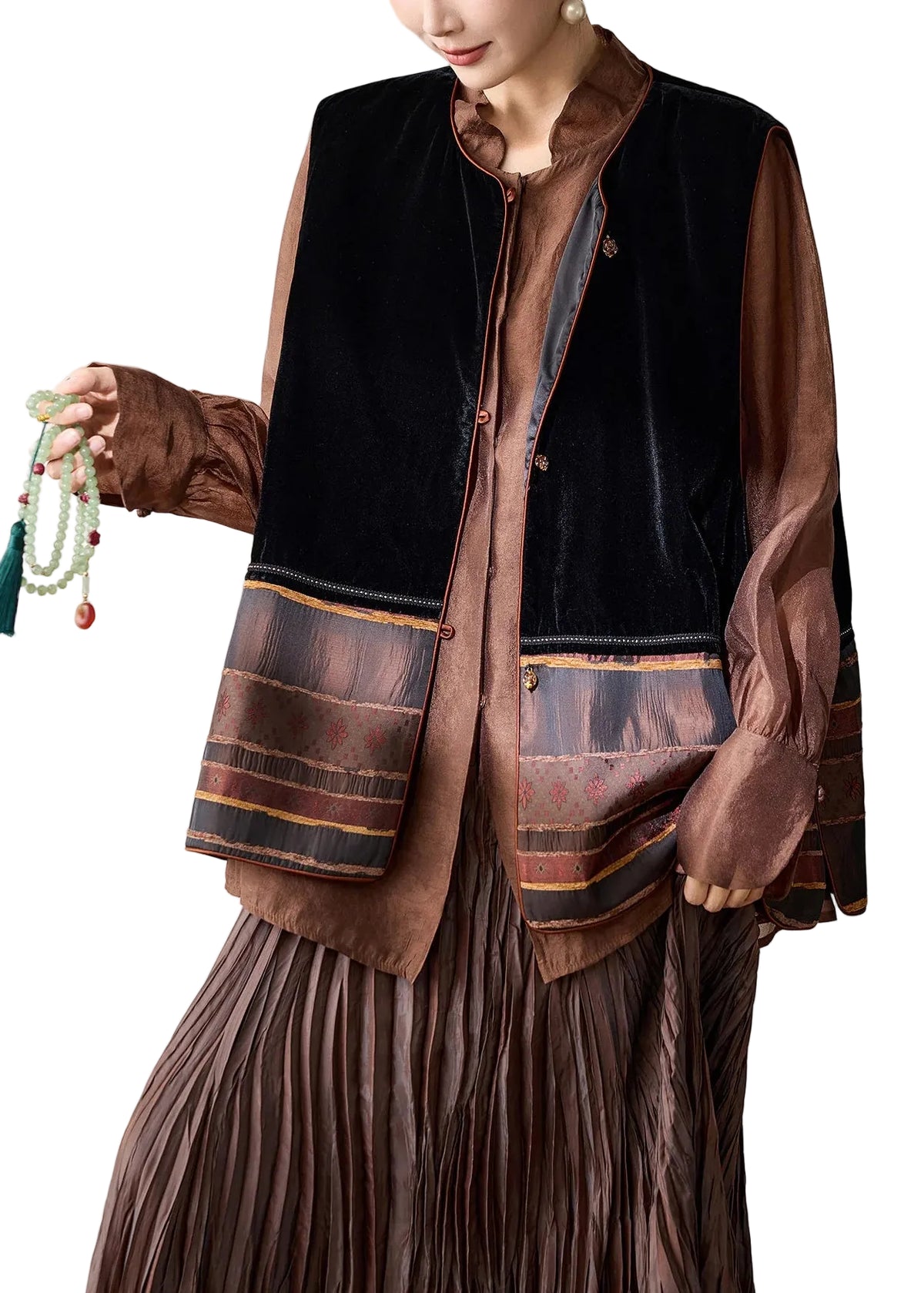 Dames Mouwloos Vest Patchwork Vintage Stijl 0