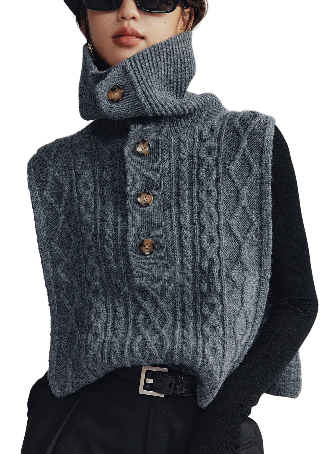 Dames Mouwloos Vest met Col en Knoop 0