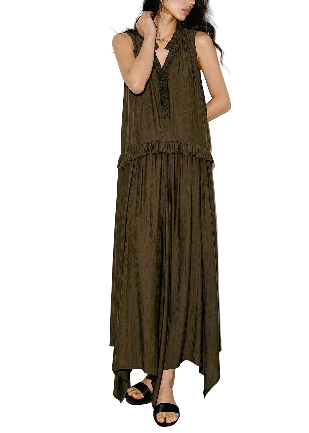 Dames Mouwloze Jurk Asymmetrisch Met V-hals En Ruches 1