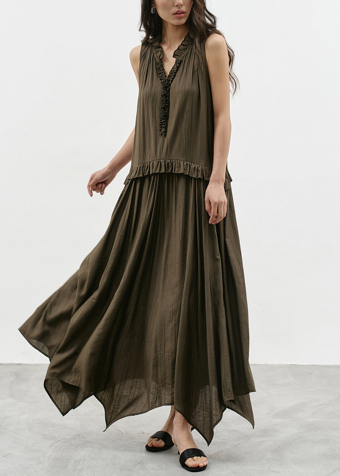 Dames Mouwloze Jurk Asymmetrisch Met V-hals En Ruches 2