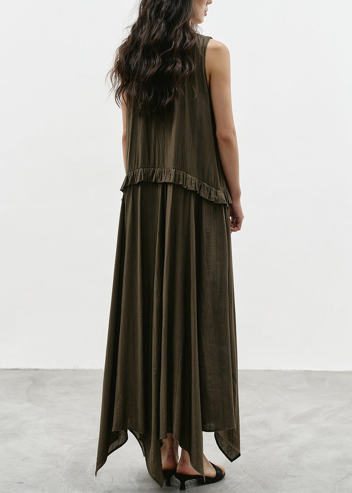 Dames Mouwloze Jurk Asymmetrisch Met V-hals En Ruches 4