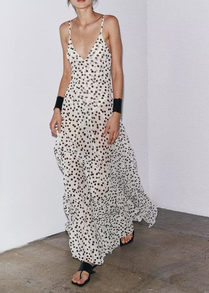 Dames Mouwloze Jurk Met Spaghettibandjes En Stippenprint 0