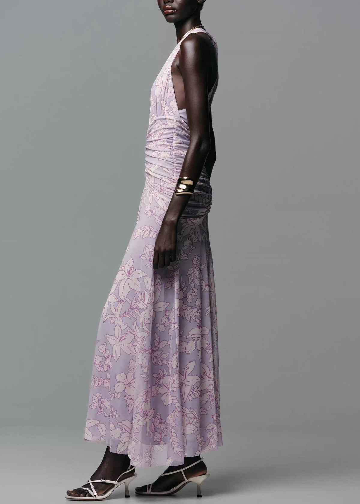 Dames Mouwloze Jurk Tule V-hals Print 2