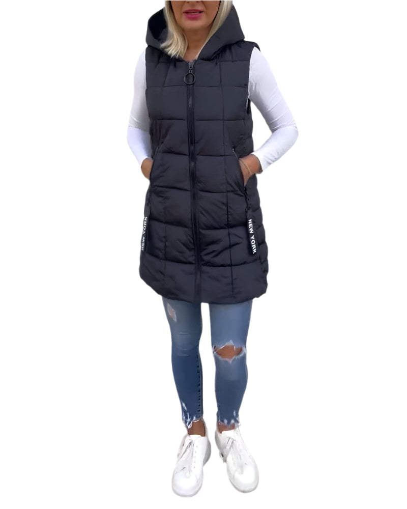 Dames Mouwloze Puffer Jas met Capuchon 0