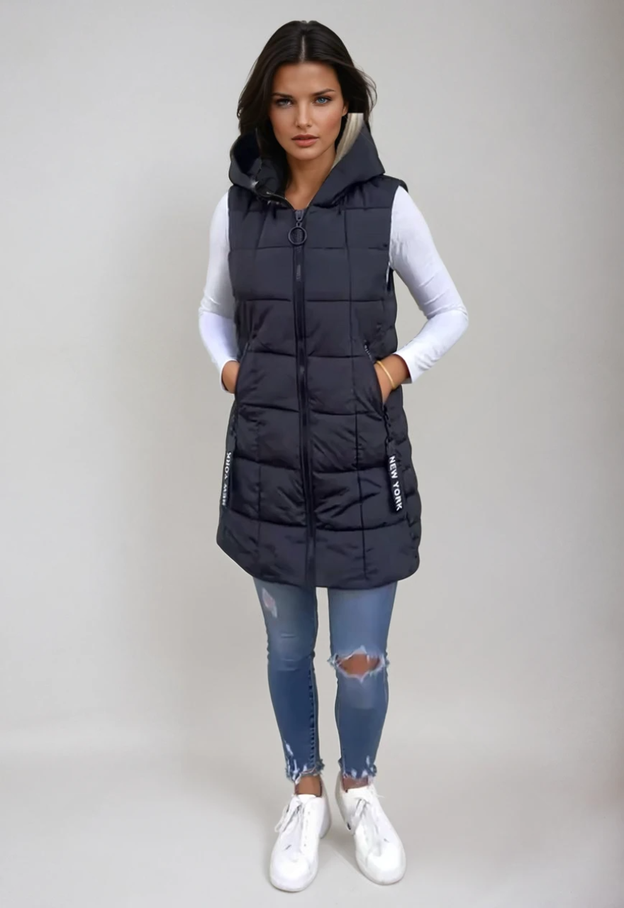 Dames Mouwloze Puffer Jas met Capuchon 1
