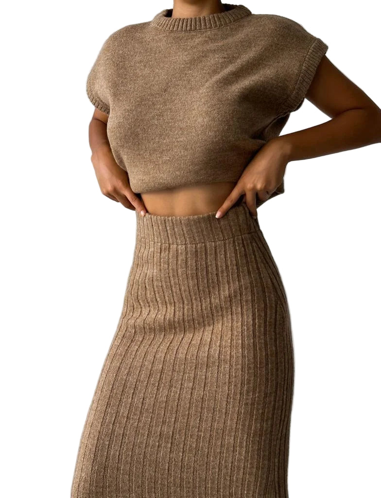 Dames Mouwloze Set Stijlvol Met Bijpassende Rok 0