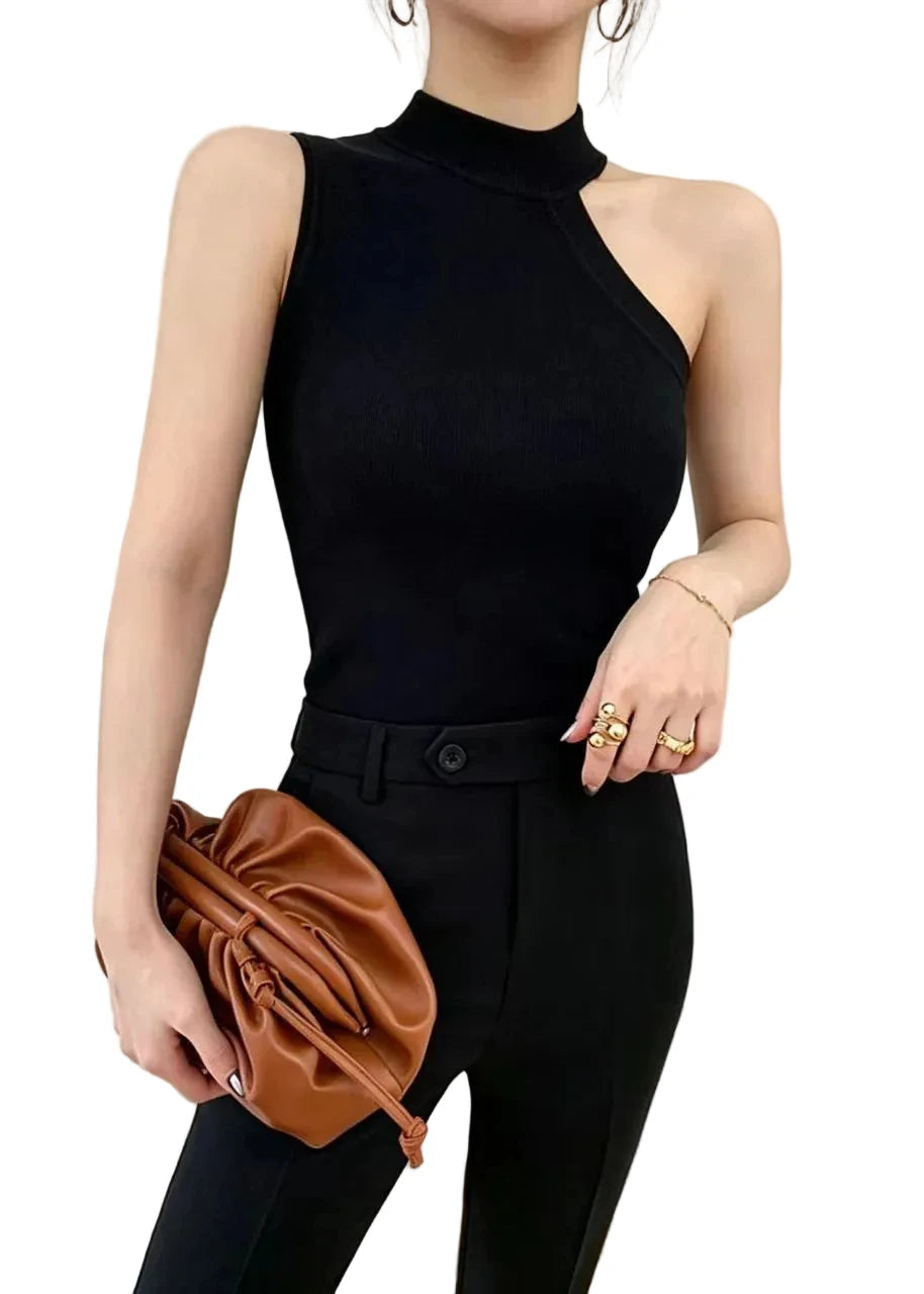 Dames Mouwloze Tanktop Met Col Asymmetrisch Design 0