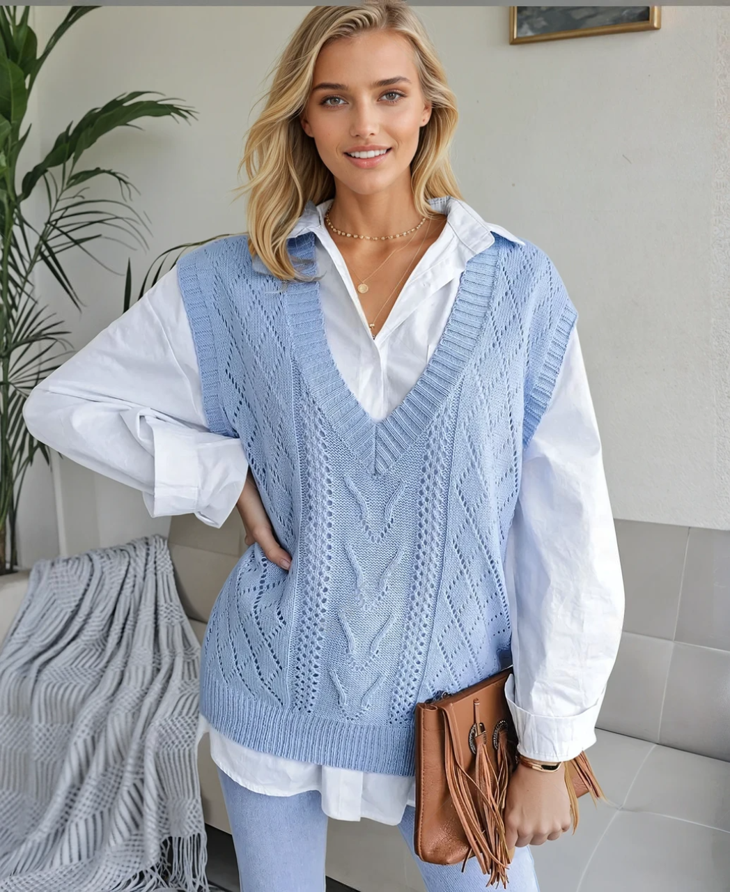 Dames Mouwloze Trui Gebreid Elegant 100% Acryl 4