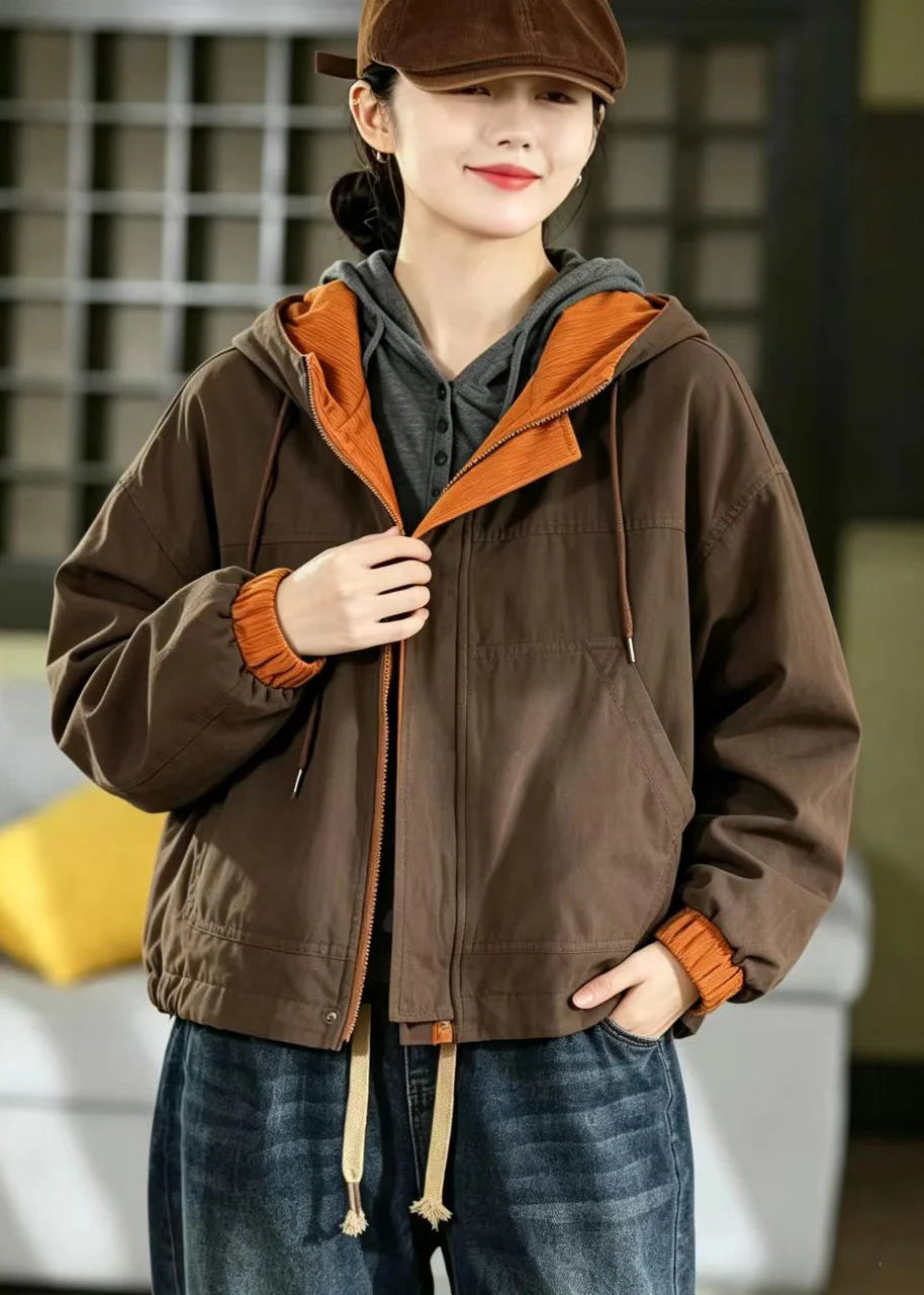 Dames Omkeerbare Corduroy Jas Met Capuchon Casual Patchwork 1