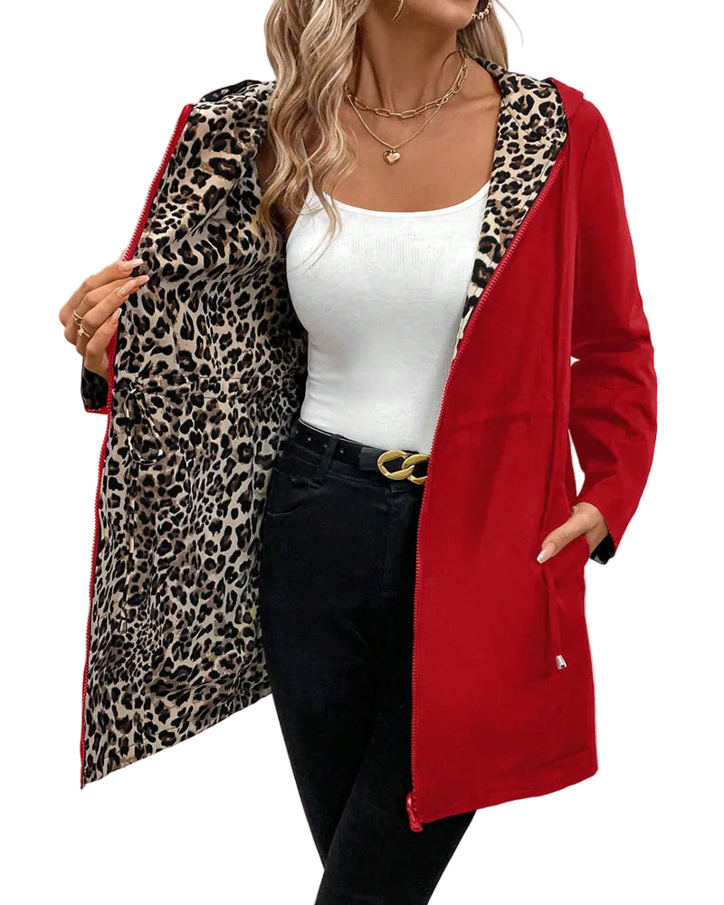 Dames Omkeerbare Jas met Luipaardprint en Neutrale Kleur 0