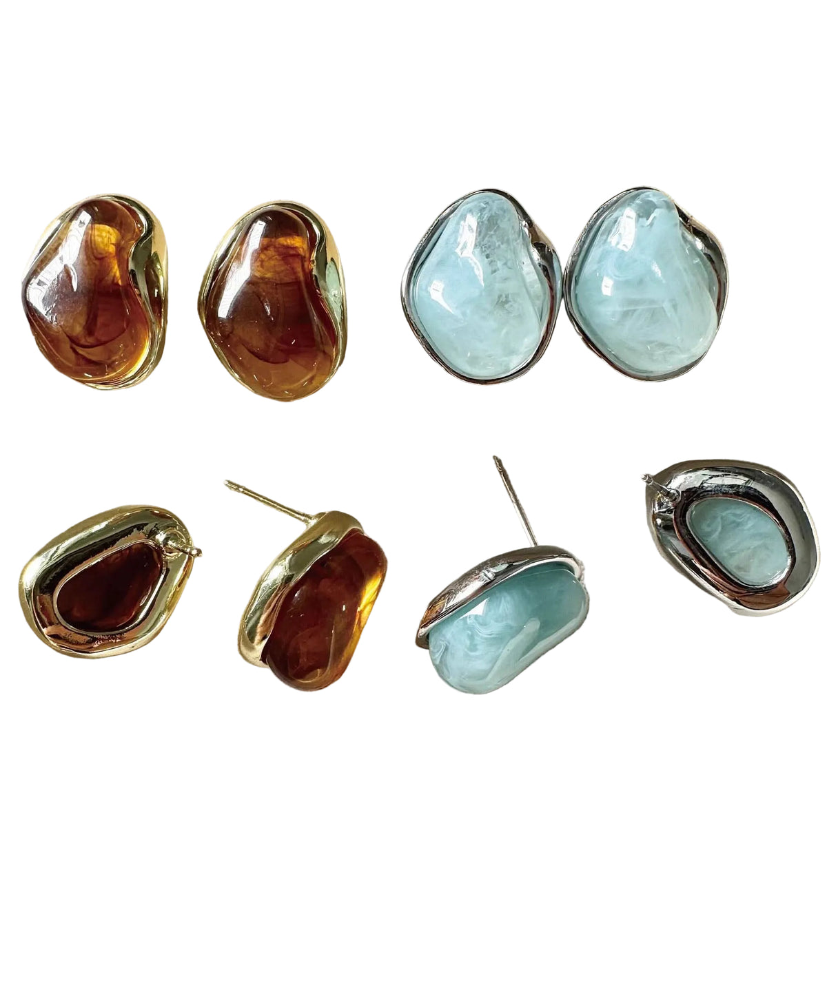 Dames Oorbellen Asymmetrisch Mintblauw Amber Design 0