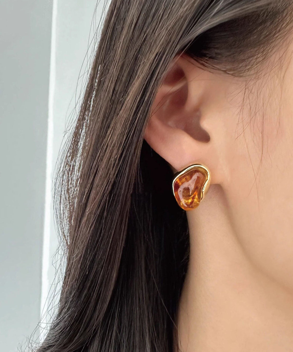 Dames Oorbellen Asymmetrisch Mintblauw Amber Design 2