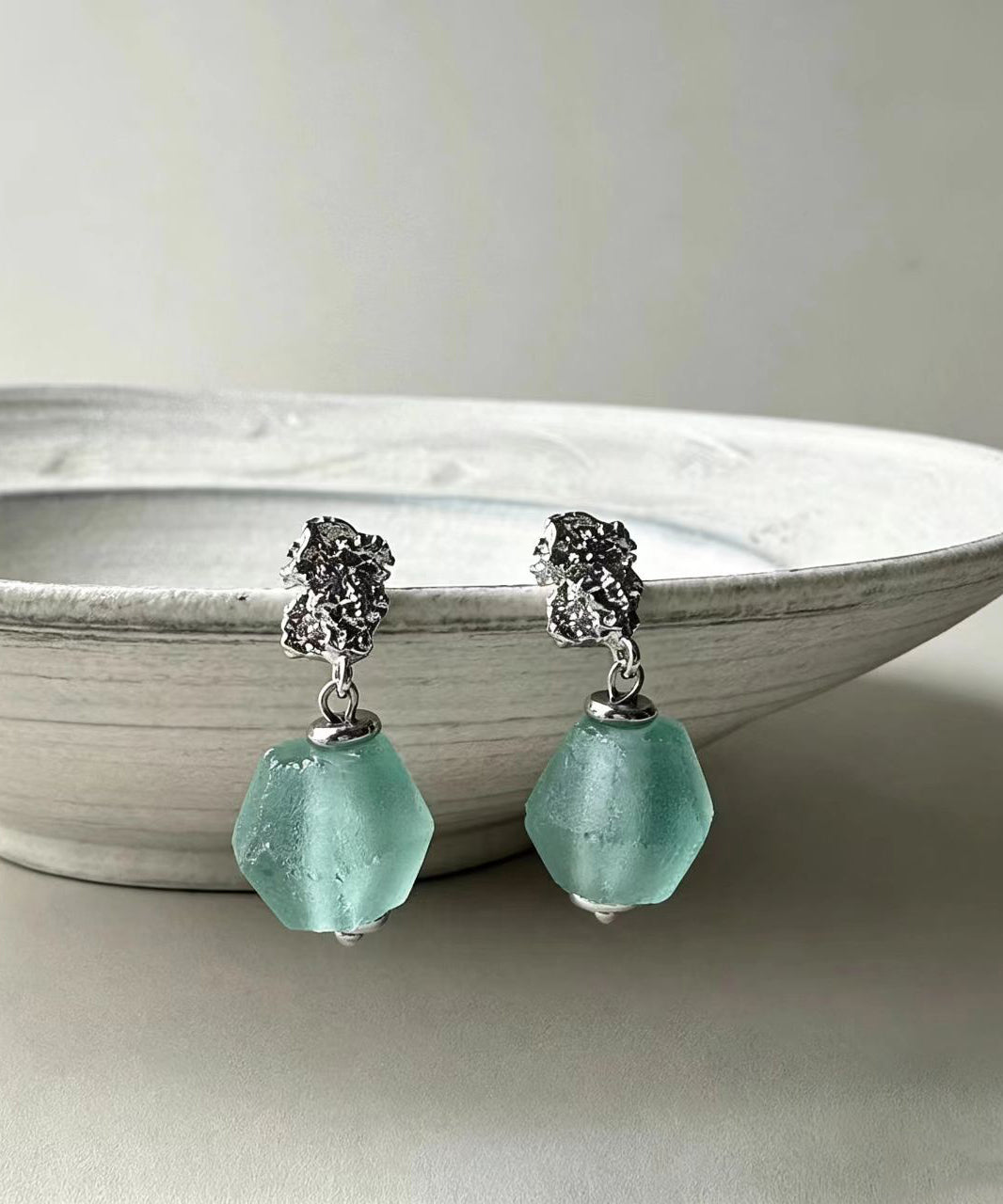 Dames Oorbellen Boho Stijl Groen Glas Met Zilveren Naald 1