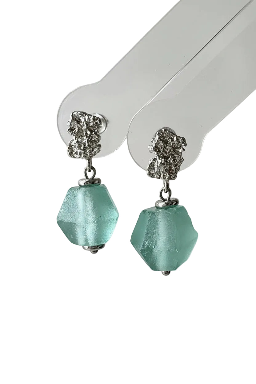 Dames Oorbellen Boho Stijl Groen Glas Met Zilveren Naald 2