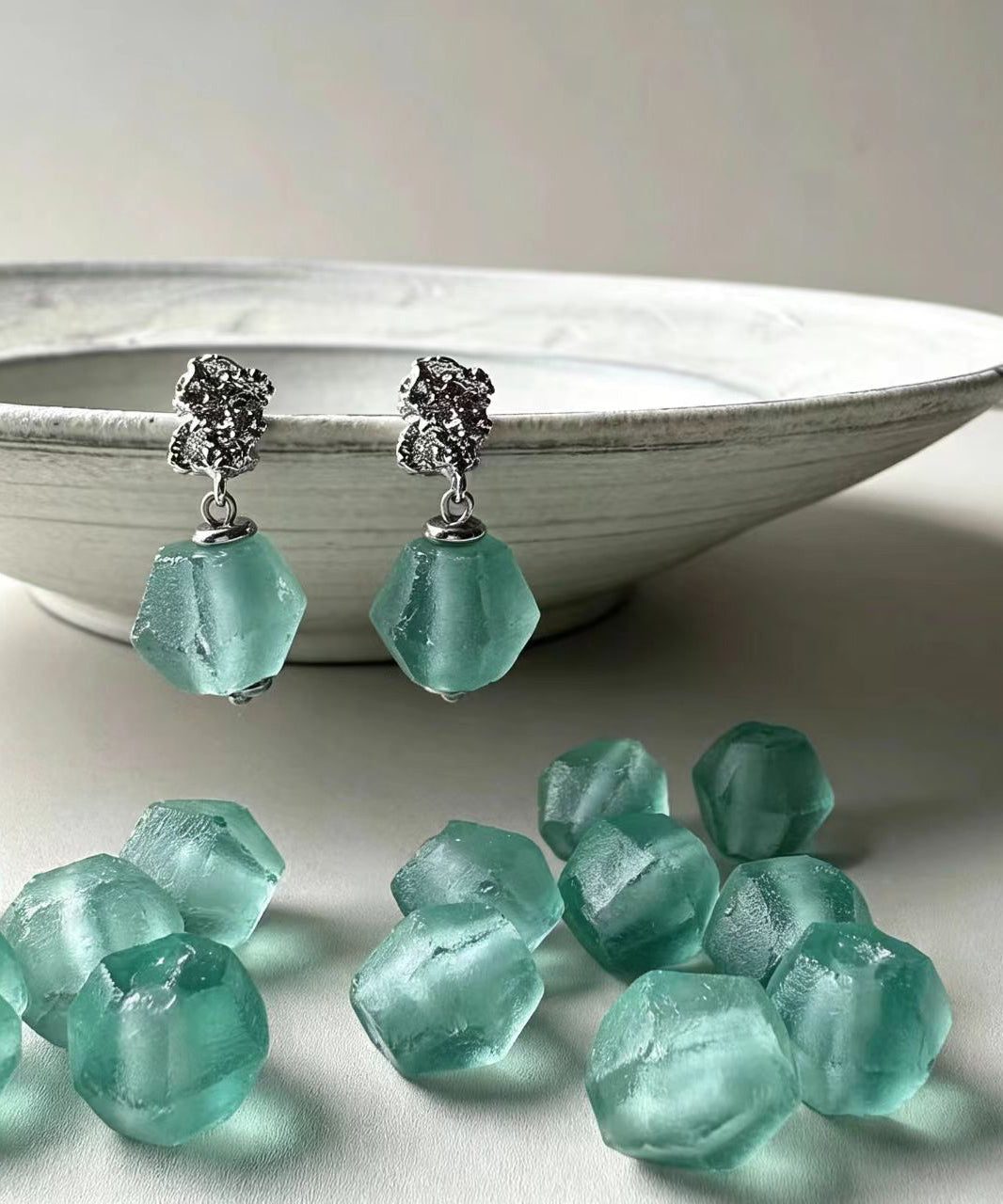 Dames Oorbellen Boho Stijl Groen Glas Met Zilveren Naald 3