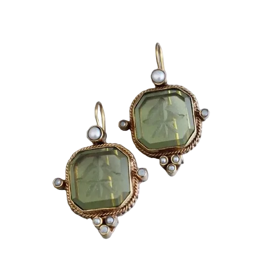 Dames Oorbellen Vintage Met Parels En Groene Accenten 0