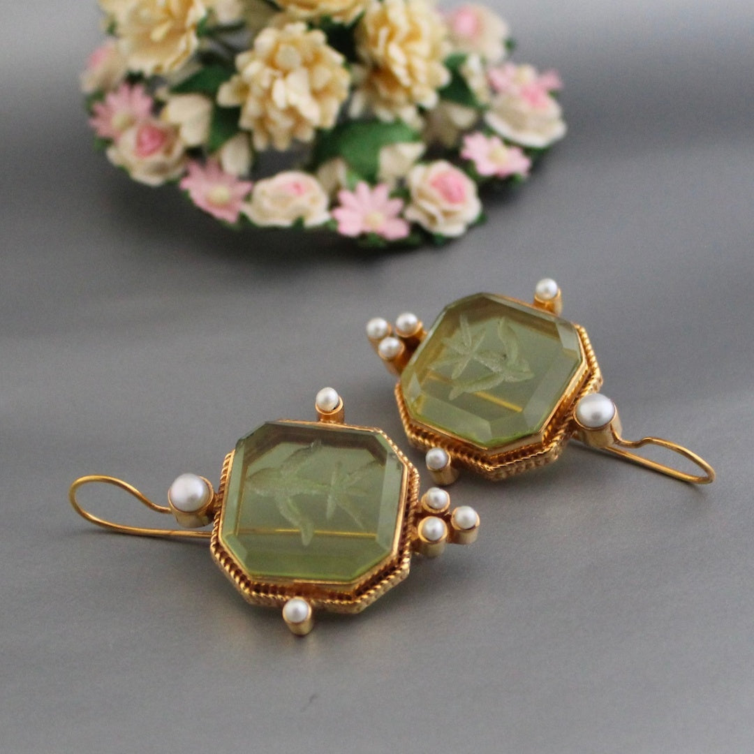 Dames Oorbellen Vintage Met Parels En Groene Accenten 1