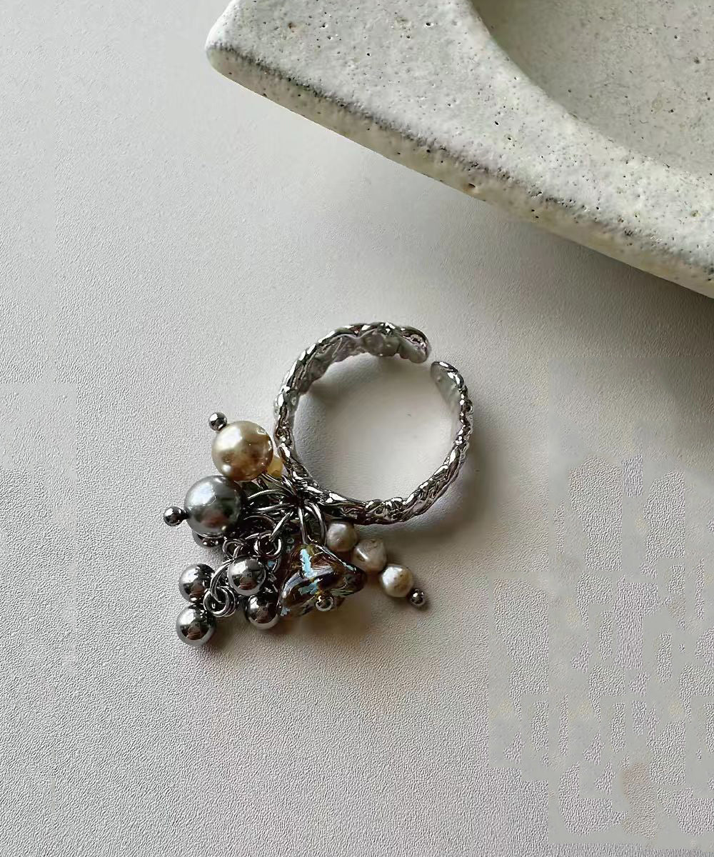 Dames Open Ring Vintage Met Bloemen En Kwastje 2