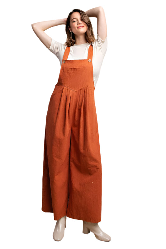 Dames Overalls met Pintuck Detail en Zak in Rust 0