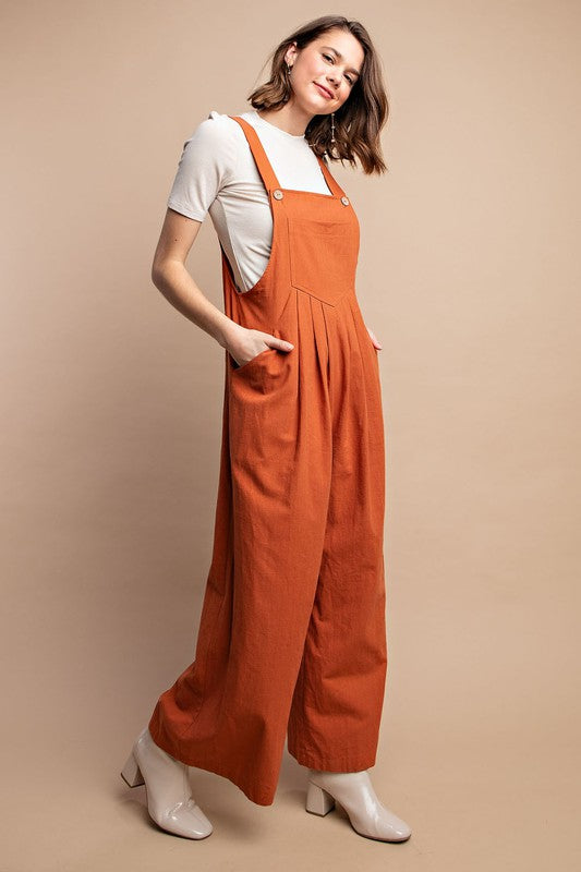 Dames Overalls met Pintuck Detail en Zak in Rust 2
