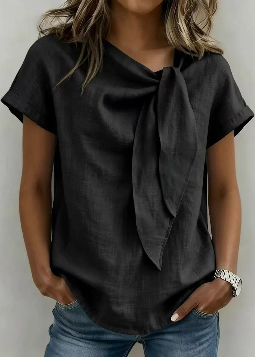 Dames Overhemd Korte Mouwen Casual Stijl met Veters 1