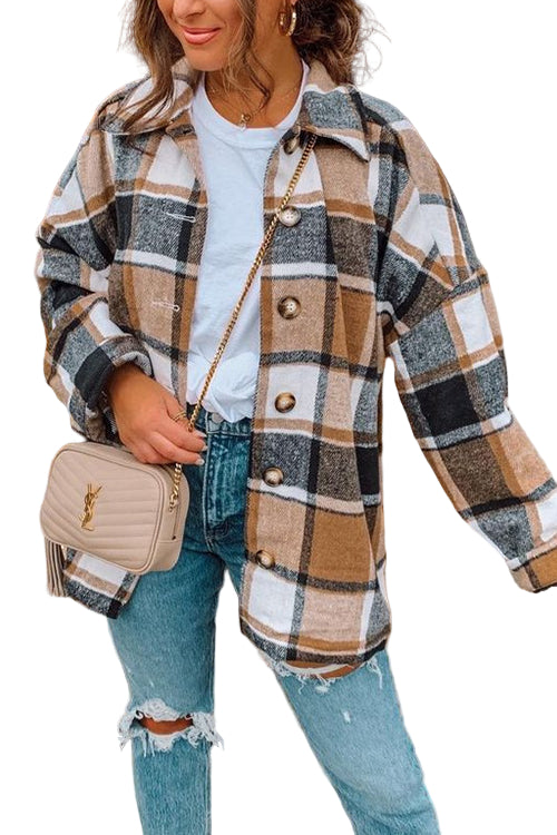 Dames Overhemdjas Geruit met Verlaagde Schouder 0