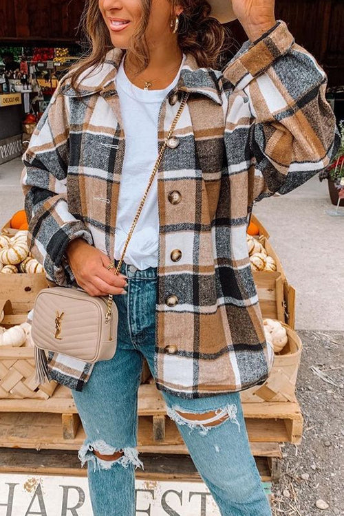 Dames Overhemdjas Geruit met Verlaagde Schouder 1