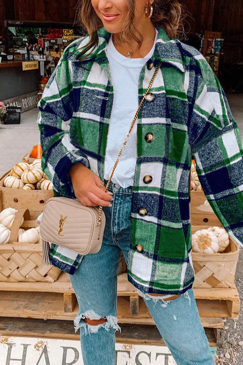 Dames Overhemdjas Geruit met Verlaagde Schouder 4