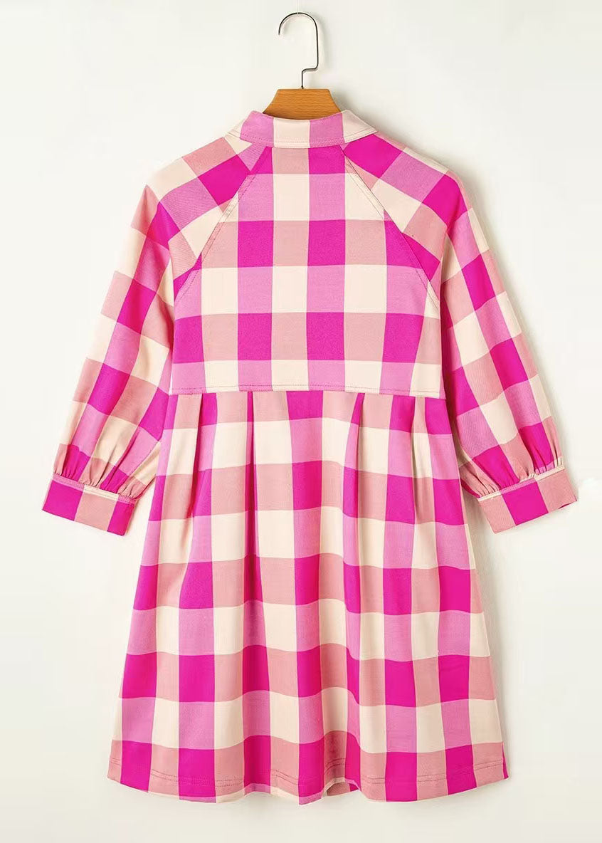 Dames Overhemdjurk Geruit Met Peter Pan-kraag Casual Stijl 4