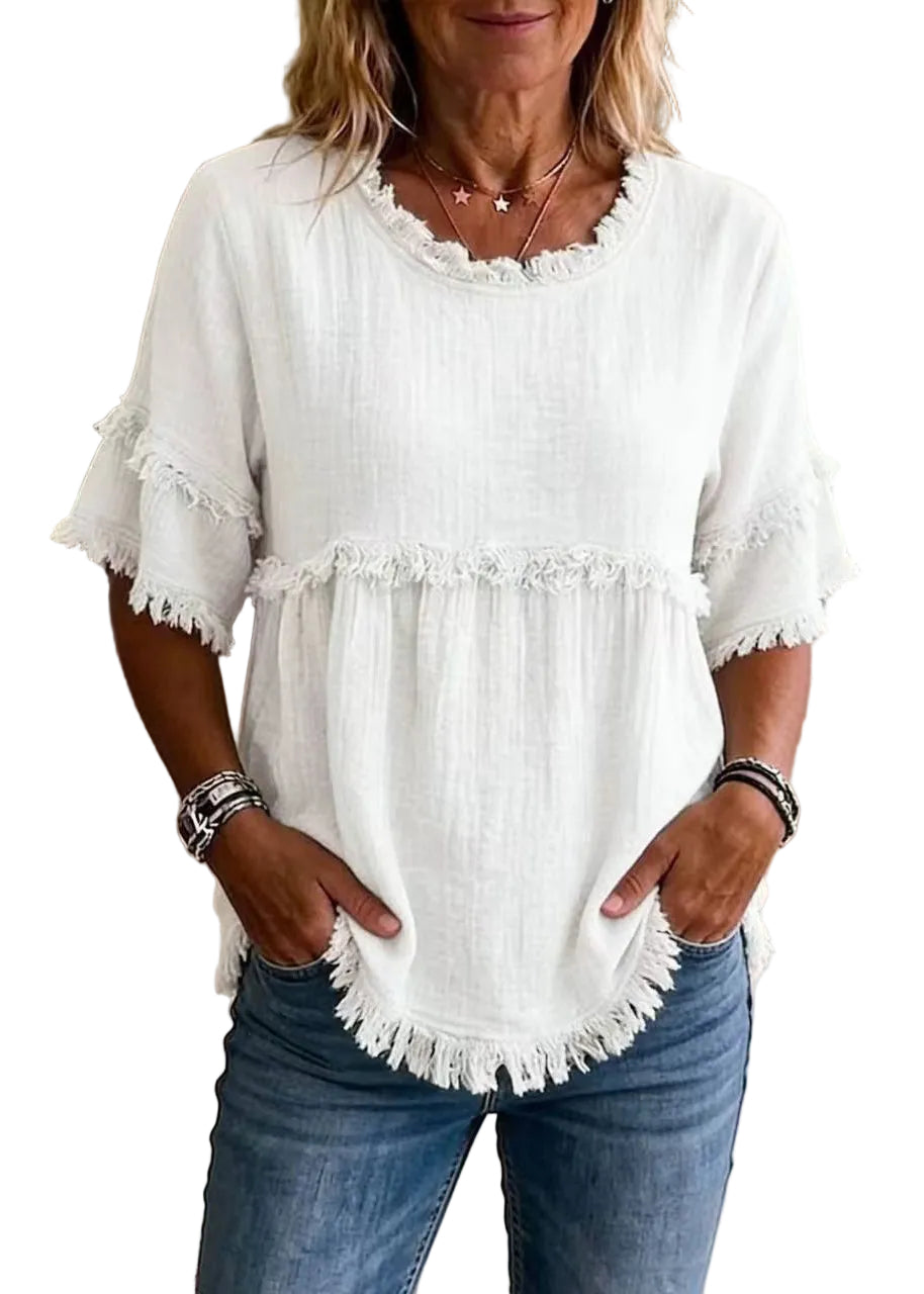 Dames Overhemdtop O-hals Met Kwastje Zomerse Stijl 0