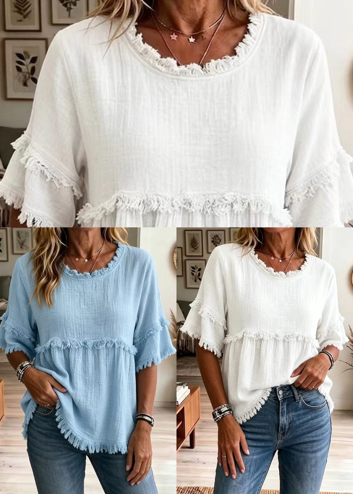 Dames Overhemdtop O-hals Met Kwastje Zomerse Stijl 4