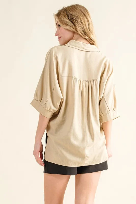 Dames Oversized Blouse Knoopsluiting Linnen 2