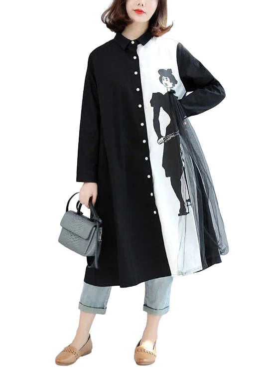 Dames Oversized Casual Vest Lange Mouwen Patchwork Stijl 0
