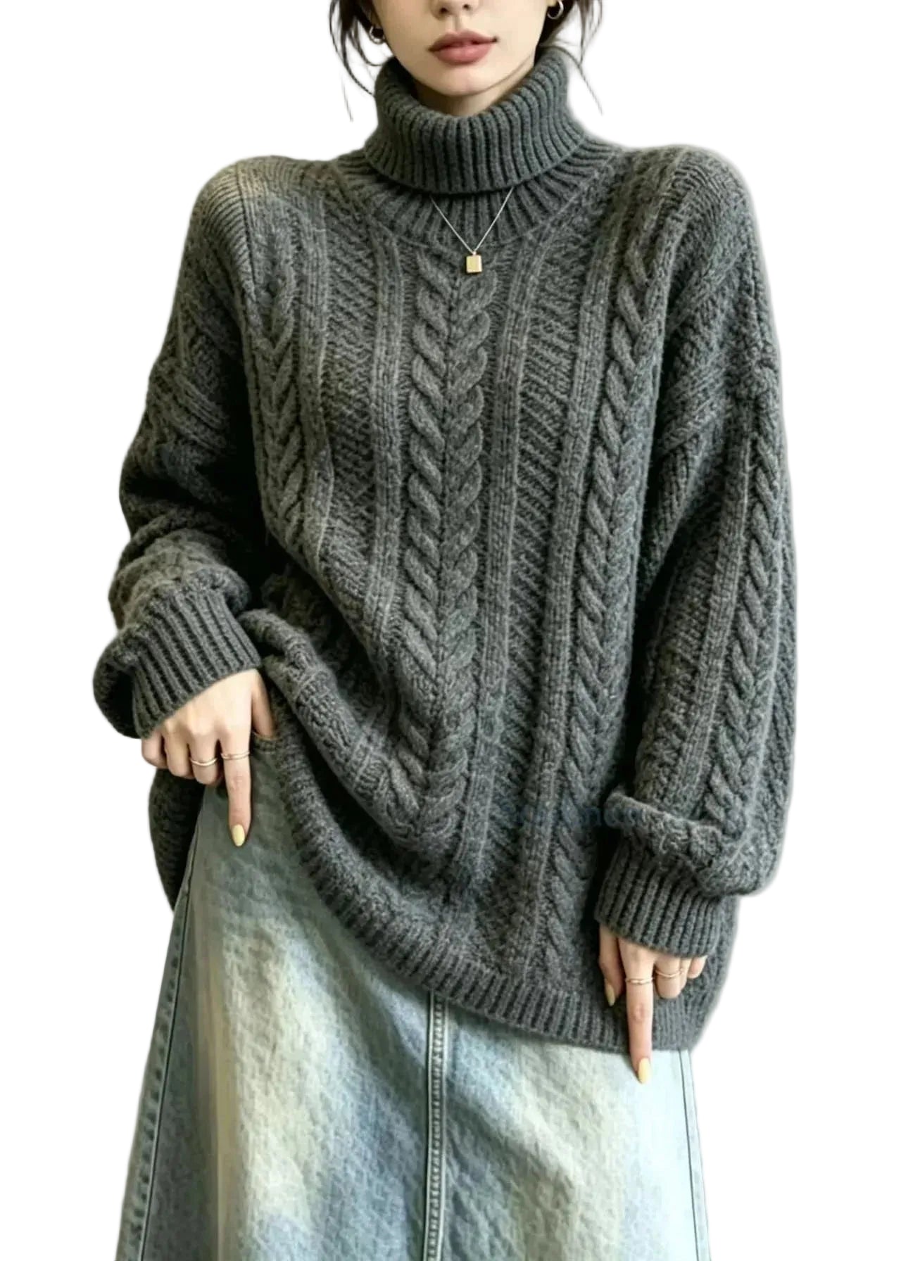 Dames Oversized Coltrui Kabelgebreid 0