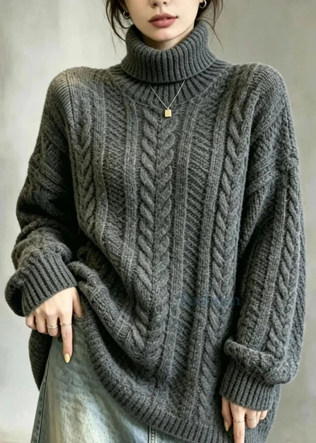 Dames Oversized Coltrui Kabelgebreid 1