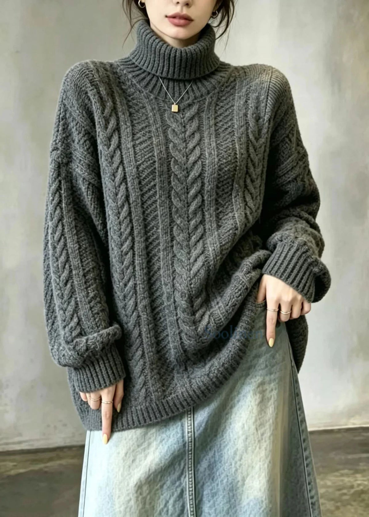 Dames Oversized Coltrui Kabelgebreid 2