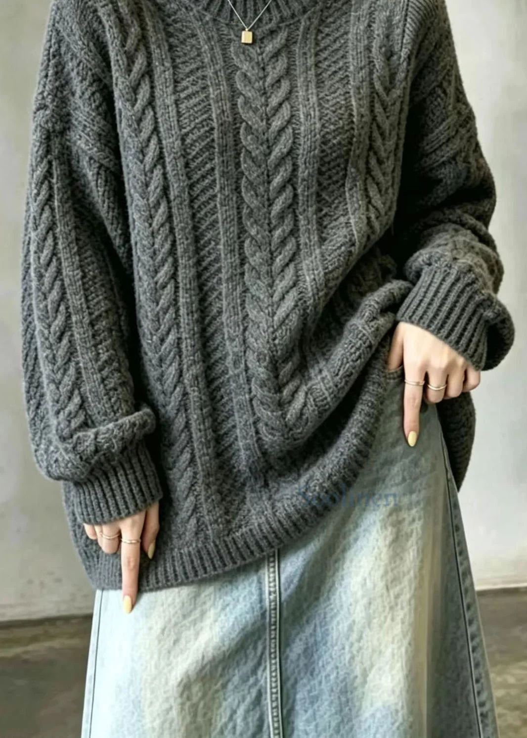 Dames Oversized Coltrui Kabelgebreid 3