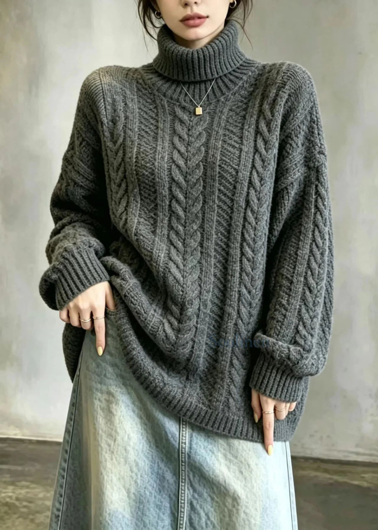 Dames Oversized Coltrui Kabelgebreid 4