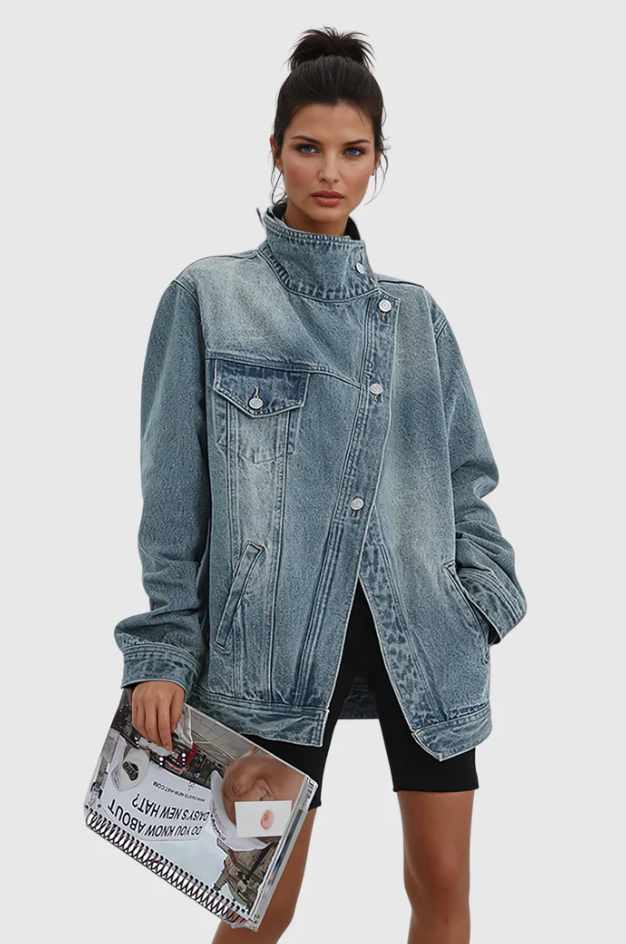 Dames Oversized Denim Jacket Asymmetrisch Design 2