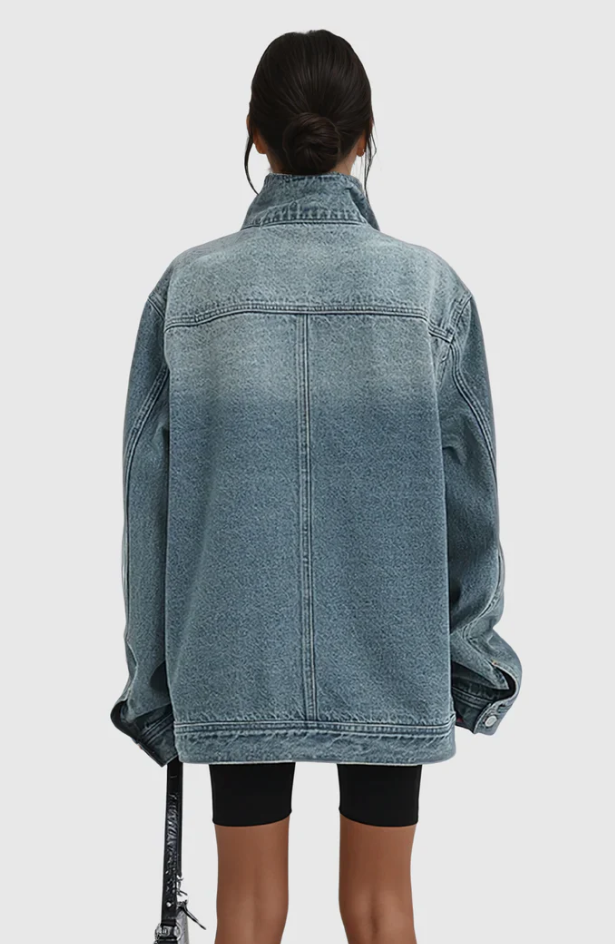 Dames Oversized Denim Jacket Asymmetrisch Design 4