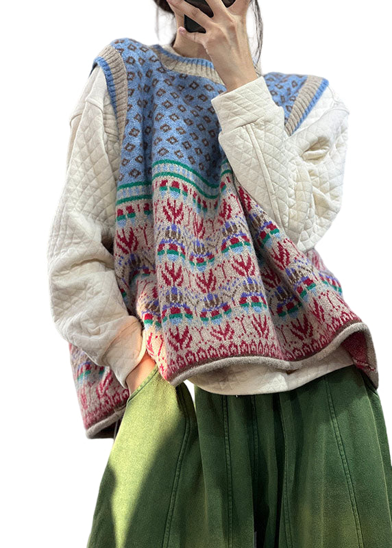 Dames Oversized Gebreide Mouwloze Vest in Blauw 0