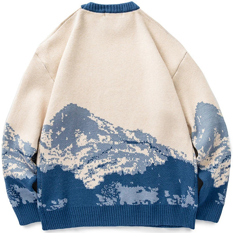 Dames Oversized Gebreide Trui met Berglandschap Design 1