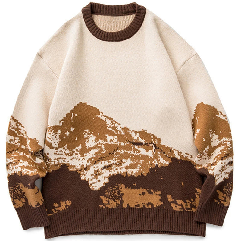 Dames Oversized Gebreide Trui met Berglandschap Design 2