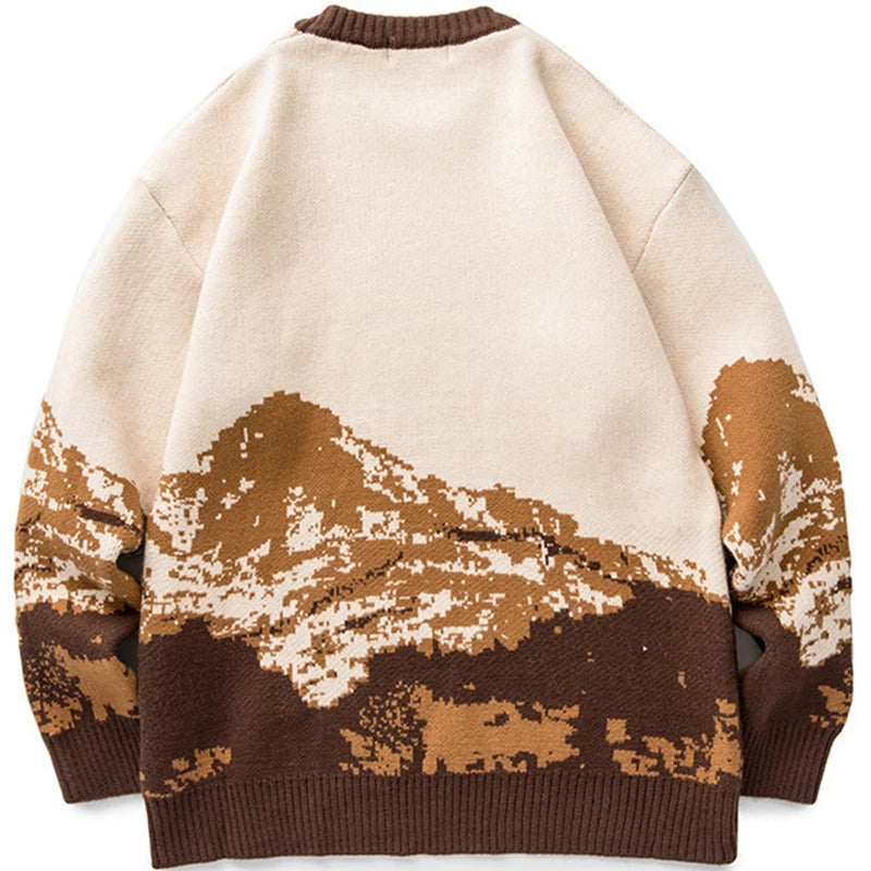 Dames Oversized Gebreide Trui met Berglandschap Design 3